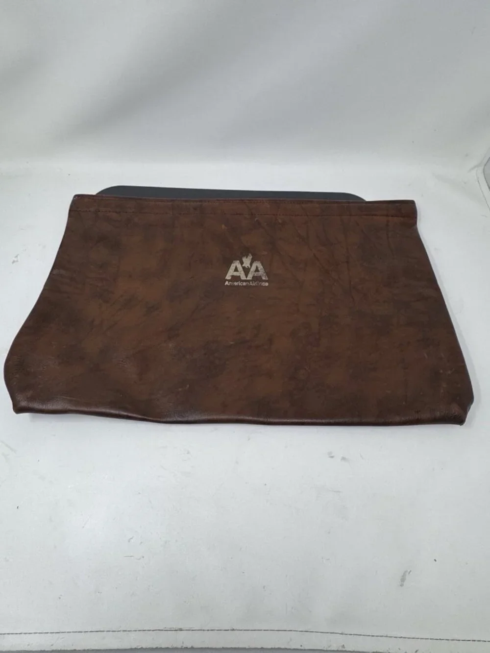 Vintage American Airlines AA Brown Squeeze Open Flight Travel Document Bag Pouch
